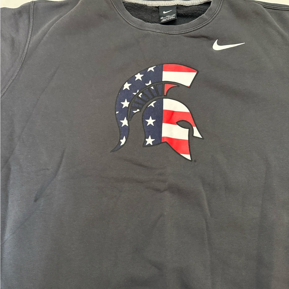 Michigan State (MSU) Nike Gray with patriotic spartan head Sweatshirt